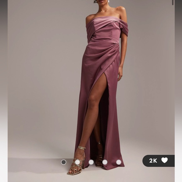 ASOS - satin bardot drape wrap maxi dress in blush - Picture 2 of 4